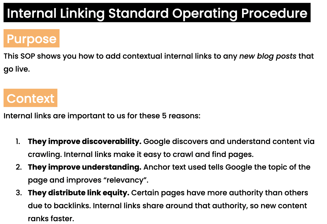 SOP for internal link sneak preview